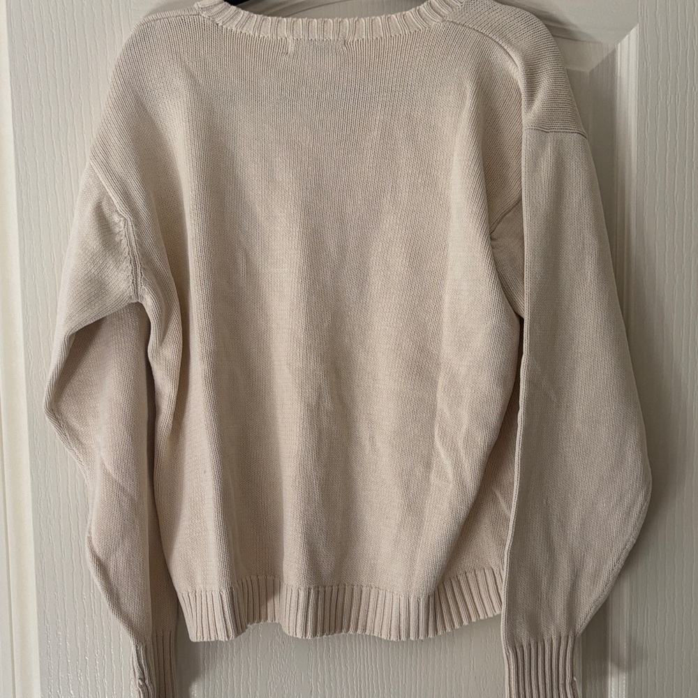 Yves Saint Laurent Cream Crewneck Sweater with Blue YSL Emblem - Picture 5 of 5